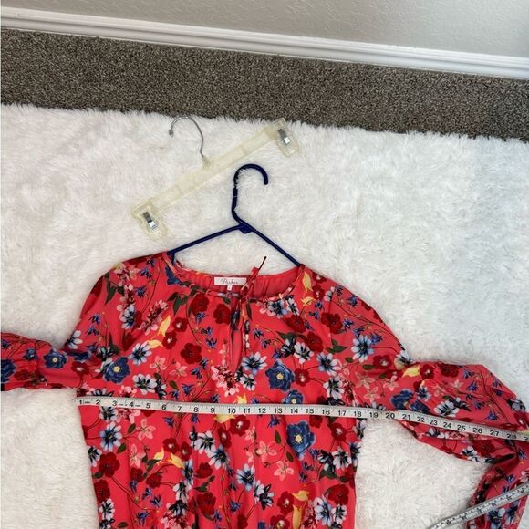 Parker Smocked Drop Waist Mini Dress Floral Deep Coral Size S - Picture 9 of 11